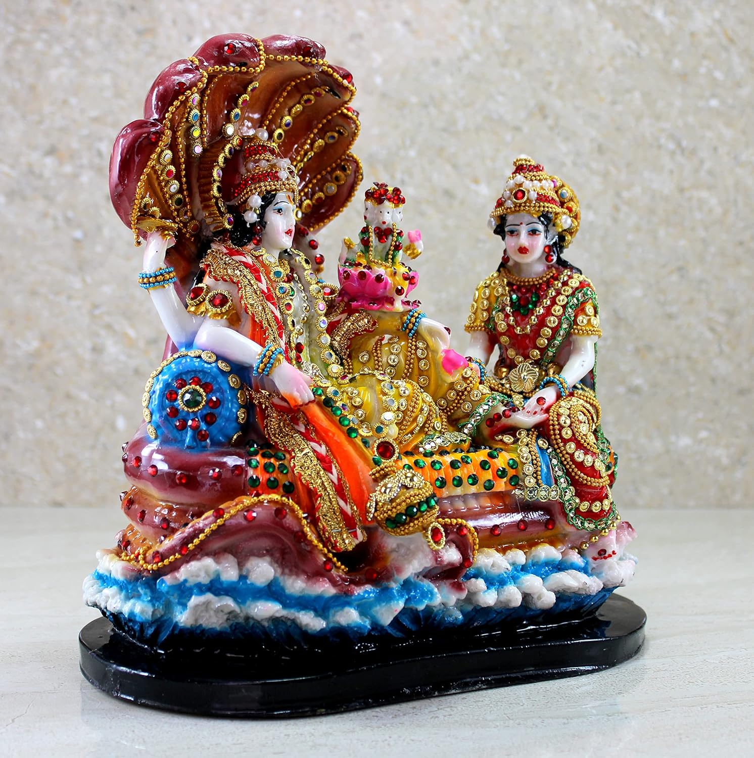 Size 10 eSplanade - Resin Lord Vishnu with Laxmi in Ksheer Sagar - Lakshmi Narayan Murti Idol Statue Sculpture - Pooja Articles - Multicolour - 10 Inches